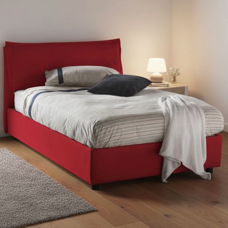 Talamo Italia - Letto piazza e mezza Attinia, Letto contenitore con rivestimento in tessuto, 100% Made in Italy, Apertura frontale, con materasso Cm 120x190 incluso, Rosso (1/5)