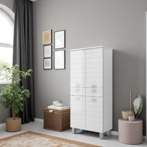Colonna bagno RIGO con ante e cassetti 69x34 Bianco Lucido (1/2)
