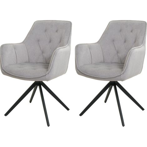 Lot de 2 chaises de salle à manger HWC-L80, chaise de cuisine rembourrée chaise avec accoudoirs, pivotante, métal tissu/texti (1/2)