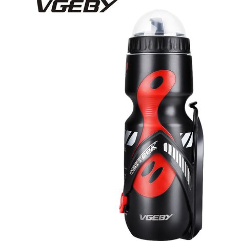 Bouteille d'eau 650ml avec support porte-bidon vélo pour VTT cyclisme (Noir+Rouge) (1/5)