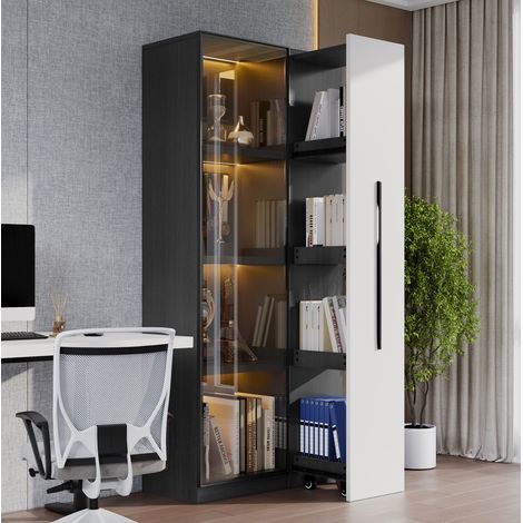 Vetrina 70x40x160 cm in MDF nero e bianco con contenitore salvaspazio FloraGrace (1/5)
