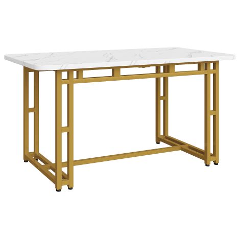 Table à manger rectangulaire au style moderne et luxueux (120 x 70 cm) une table contemporaine pour salle à manger ou salon, dotée de pieds en métal finition dorée. (1/5)