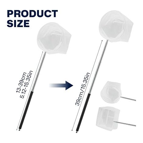 petites épuisettes d'aquarium - 6,5/8 cm - manche télescopique en caoutchouc antidérapant - Accessoire d'aquarium rond / carré - bassin, bassin à poissons, petites piscines (1/4)