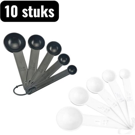 Set da 10 pezzi di misurini e cucchiai dosatori in plastica, strumenti di misurazione per la pasticceria con scala graduata, accessori da cucina fai-da-te per misurare farina e zucchero, bianco (1/5)