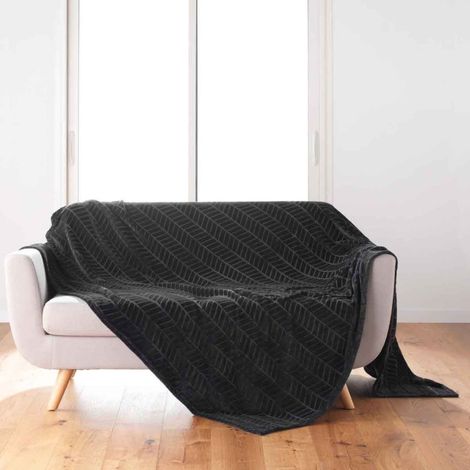 Plaid Flanelle Uni "Arya" 180x220cm Noir (1/4)
