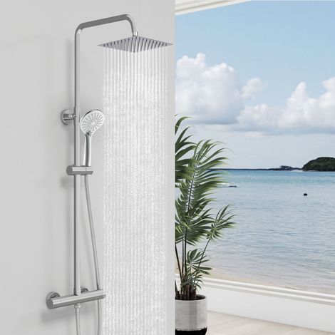 Biubiubath Thermostatic Shower Mixer Square Chrome Bathroom Twin Head Set