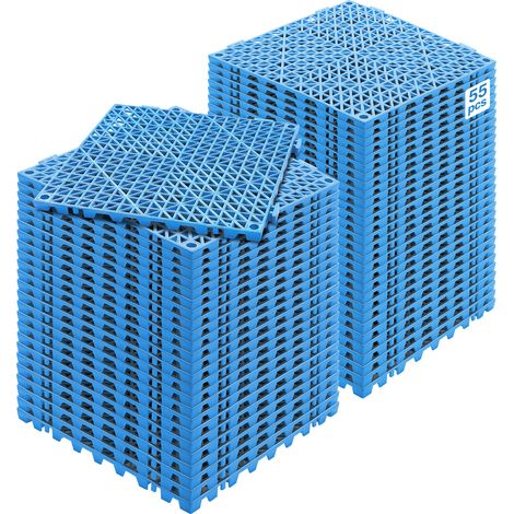 VEVOR Modular Interlocking Cushion, 55 Pack 30 x 30 cm Splicing Drainage Mats, Soft PVC Interlocking Drainage Floor Tiles, Non-Slip Drainage Holes for Restroom, Bathroom, Kitchen, Pool, Wet Area, Blue (1/5)
