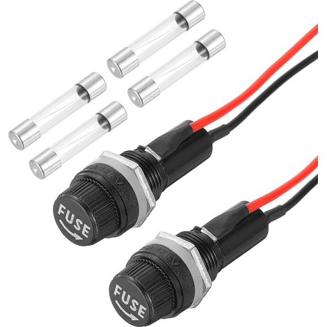 2 Pcs Porte-Fusible À Montage Panneau, 10/15A AC 125/250V 6 x 30mm Porte-Fusible À Bornes Spade Et Capuchon À Vis avec Fils Pré-Soudés Et Fusibles À Tube De Verre 1A (1/5)