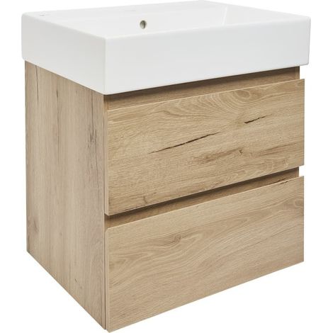 Ensemble meuble 2 tiroirs avec vasque - SAT - B-Way - 59 × 50 × 45 - Chêne