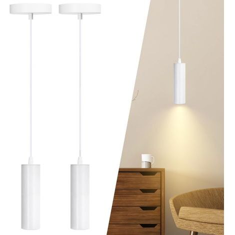 Suspension en métal blanc, lampe suspendue cylindrique moderne, lot de 2, ampoule non incluse (GU10) (1/5)