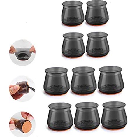 Protectores silicona patas sillas (10 silicona fieltro patas sillas, Engrosadas desgaste, Color negro, 10 unidades (1/5)