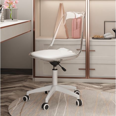 Chaise pivotante 54x39,3x77-87 cm en acrylique et PU, transparente et blanche, pour studio – MEUBLIV (1/5)