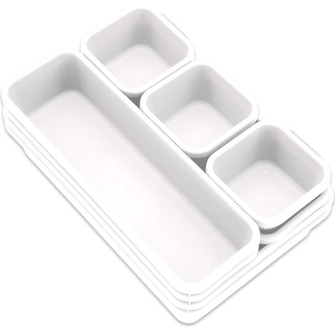 Set mit 8 stapelbaren Aufbewahrungsboxen aus Kunststoff für Küche, Büro, Kosmetik, Kleidung, Schmuck, Badezimmer, weiß