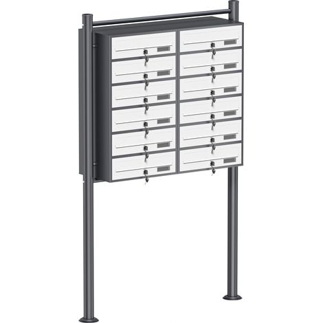 Wiltec Sistema 12 buzones color antracita y blanco acero galvanizado resistente a la intemperie con cerraduras y llaves instalación independiente espacio amplio para cartas y paquetes pequeños (1/5)