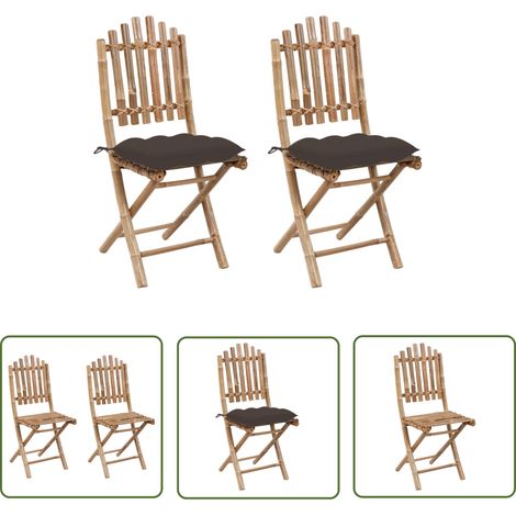 INLIFE Chaises pliables de jardin 2 pcs avec coussins Bambou (1/5)