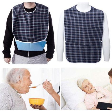 Bavoir pour adulte, tablier de cuisine, bavoir adulte, bavoir bave, soins aux personnes âgées (bleu) (1/4)