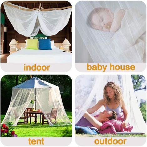 Mosquito Net for Bed, Large Square Mosquito Net for Extra Large Bed, Indoor and Outdoor Canopy Mosquito Net for Single and Double Beds - White (190 x 210 x 240 cm) (1/4)