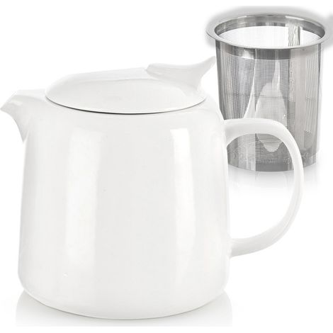 Tee-Ei, weiße Porzellan-Teekanne mit Sieb
