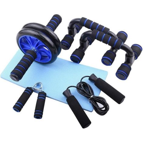 5 en 1 Appareils de Fitness, Roues à rouleaux d\'exercice + 2 Poignées de Pompe + Corde Elastique de Résistance + Tapis pour Genoux (1/4)