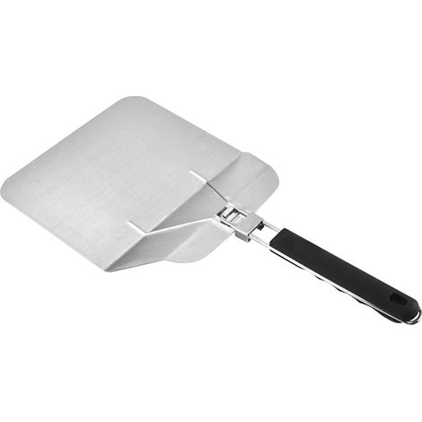 Pala para pizza de acero inoxidable con mango plegable, ideal para hornear pizzas y panes caseros. (1/5)