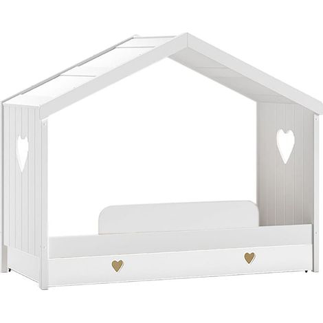 MILADY - Lit Cabane Ouvert 90x200cm + Tiroir + Barrière de Lit (1/5)