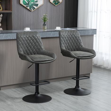 Tabouret de bar cuisine Design, 51 cm x 59 cm x 117 cm, hauteur réglable, avec repose-pieds, gris foncé + noir
