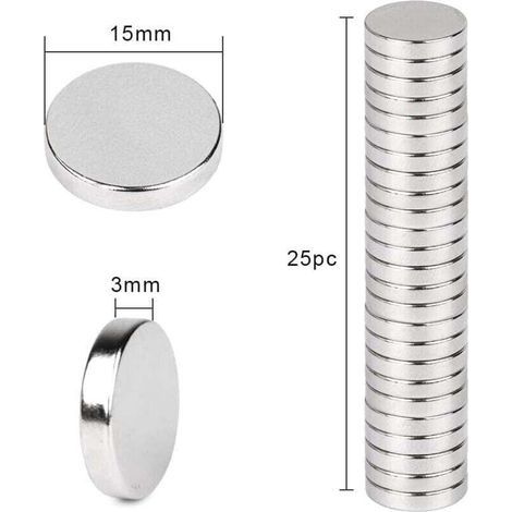 Neodym-Magnet, 15 mm Durchmesser x 3 mm, für Magnettafeln, Kühlschränke, Whiteboards, Büros, Whiteboards, starker Magnet (25 Stück) (1/3)