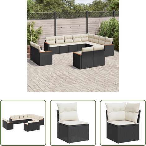 vidaXL Canapé en résine - Salon de jardin 12 pcs avec coussins noir résine tressée (1/5)