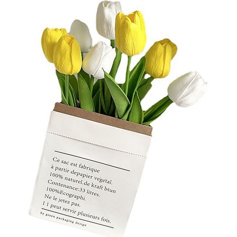 Fleurs artificielles style tulipe, détails soignés, couleurs vives et résistantes, fleurs en plastique blanches et jaunes pour bureau, salon et photographie. Idéales pour le bureau, le salon et la pho