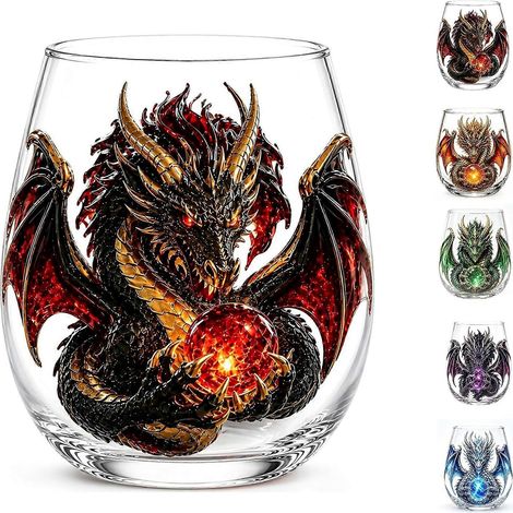 Verre à whisky en verre orné d'un dragon mythique verre sculpté en forme de dragon pour la décoration de bar - Cadeau (1/5)