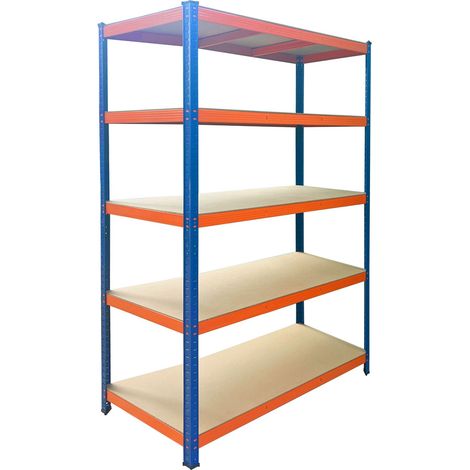 Relaxdays Étagère charge lourde, H x L x P : 200 x 120 x 60 cm, 875 kg, 5 niveaux MDF, acier, à emboîter, bleu-orange (1/5)
