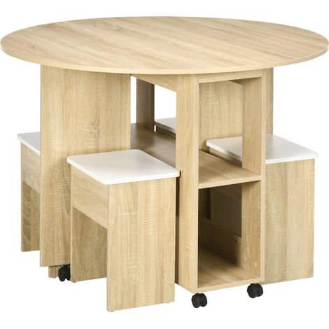 Tavolo Pieghevole Salvaspazio con 4 Sgabelli in Legno Truciolato Rovere (1/5)