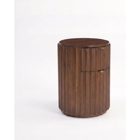 Mesa auxiliar Livio de madera de mango color nogal (1/4)