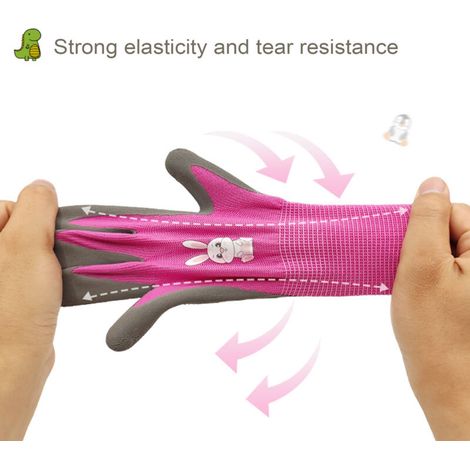 Gants de Jardin Enfants, Jardinage, Protection Mains, Polyester Doux, Antidérapant, Design Animaux (Dinosaure, Lapin, Manchot), Tailles 3-13 Ans, Coloris Vifs, Cadeau