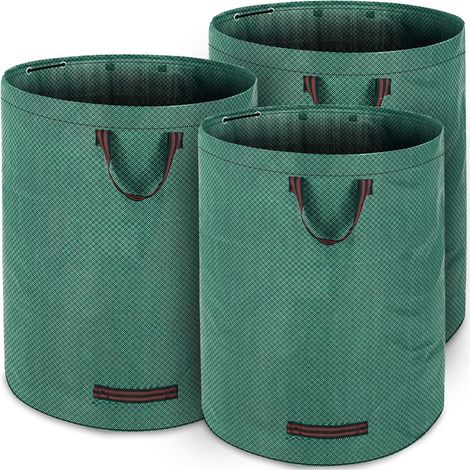 GARDEBRUK® Gartenabfallsack je 280 Liter 50 kg Belastbarkeit doppelte Nähte 3 stabile Griffe robust abwaschbar Garten Rasensack Gartentasche Laubsack 3x Laubsack