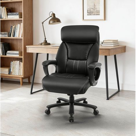 Sedia da ufficio ergonomica in ecopelle, altezza regolabile, nera HAVRYA (1/5)