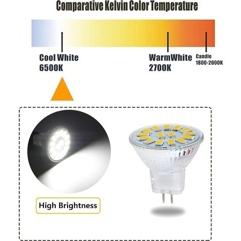 Lampe LED MR11 GU4 5W Blanc Froid, Ampoules LED 6000K 600 lumens, Remplacement pour Lampes halogènes 50W, Ampoules LED, Non dimmable, Angle de Faisceau 120 °, Lot de 10 (1/4)