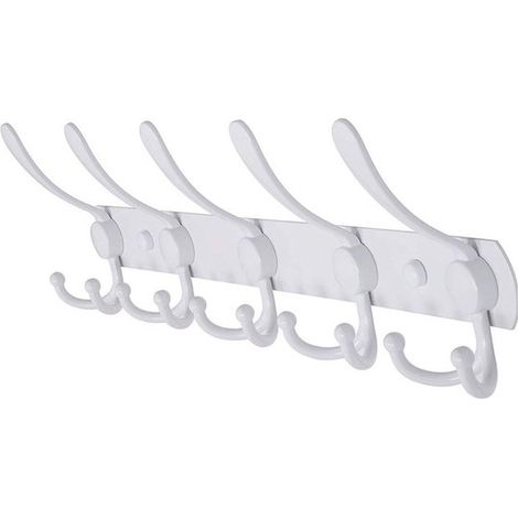 Porte-manteau mural - Porte-manteau suspendu - 5 Pendentifs - Porte-manteau blanc - 40 x 12,7 x 3 cm - Porte-serviettes - Patère - Porte-manteau mural incliné - Acier inoxydable (1/4)