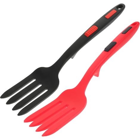 Lot de 2 Fourchettes à Spaghetti en Silicone Alimentaire Ergonomiques et Antidérapantes Couleurs Noir Profond et Rouge Vif Accessoires Cuisine Pratiques pour Pâtes et Salades (1/5)