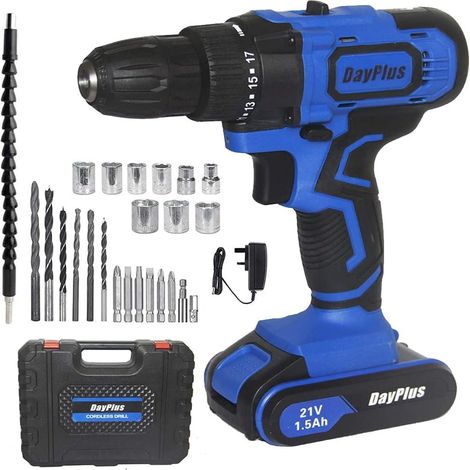 Cordless Drill Driver with Accessories, Electric Drills and Driver Sets Cordless with 350 In-lbs Torque, 16+1+1Torque Setting (1/5)