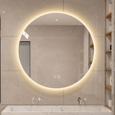 Miroir rond LED 80 cm anti-buée,3 couleurs dimmable,miroir de maquillage intelligent pour salle de bain et chambre-Go.