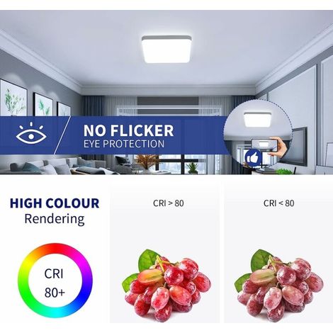 30W Carré LED Plafonnier IP54 Étanche Plafonnier 3600LM 6500K Blanc Froid Plafonnier Salle De Bains Cuisine Couloir Balcon 25cm (1/3)