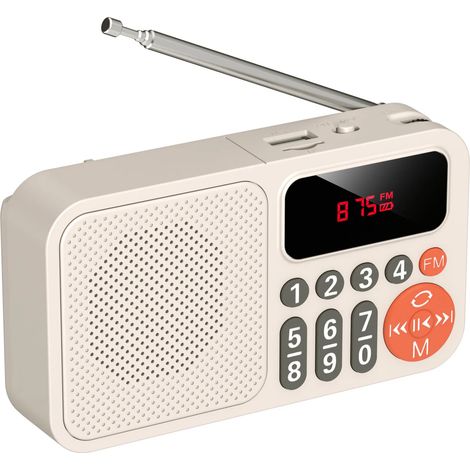 Mini radio FM portable, lecteur MP3 numérique rechargeable FM portable avec port USB TF et enceinte Bluetooth et affichage LED, récepteur radio (1/5)