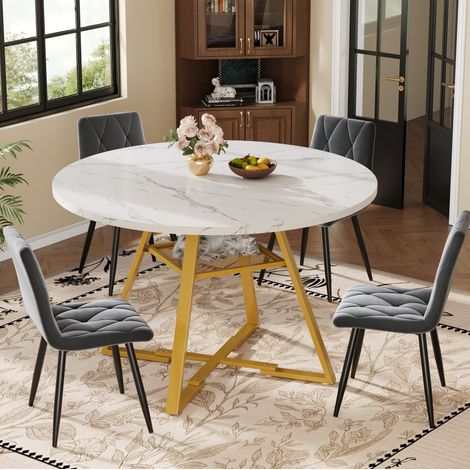 table repas ronde 120 cm blanc rangement métal salon OKMYHOME (1/5)