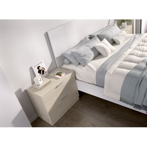 DEKIT LAGO - MESITA DE NOCHE DE DOS CAJONES PARA DORMITORIO - NATURAL - 46 x 50.3 x 34.2 cm (1/5)