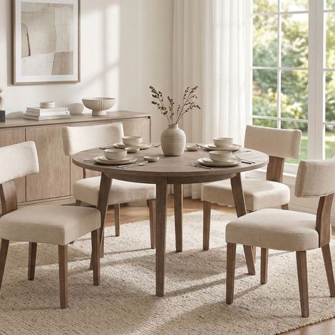 Wahson Dining Chairs Set of 4 in Linen Fabric Upholstered Rustic Side Chairs with Wood Legs for Kitchen Reataurant, Beige