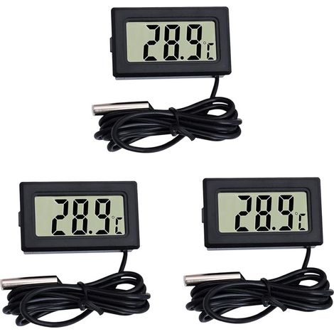 Mini Digital LCD Thermometer with External Probe for Car/Refrigerator/Aquarium/Room (3 Pack Black) (1/5)
