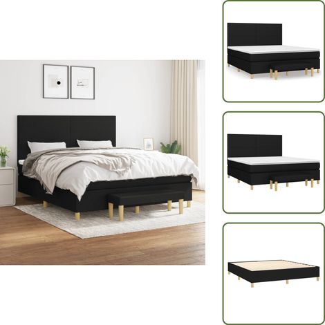 Sommier à lattes de lit avec matelas Noir 180x200 cm Tissu - Lit Double - Lit Plateforme - Matelas Ferme - Matelas Ressorts Ensachés - Têtière Ajustable (1/5)