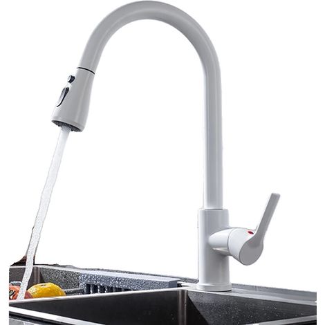 Grifo de cocina con rociador extraíble, doble manija, CF04043WHWM Blanco (1/2)