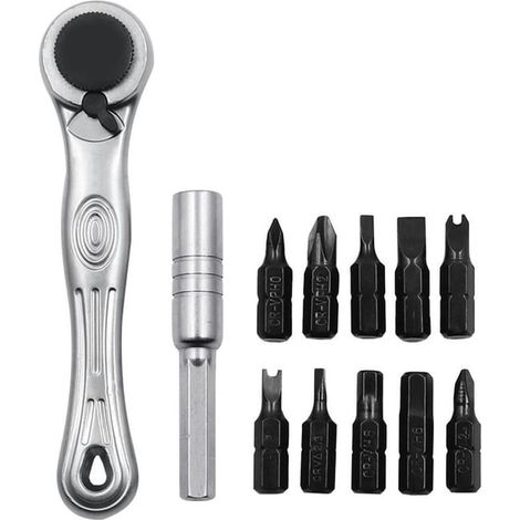 Kit Cliquet Compact 12 Pièces 1/4 Pouce avec 11 Embouts Magnétiques en Acier Allié pour Espaces Restreints (1/5)